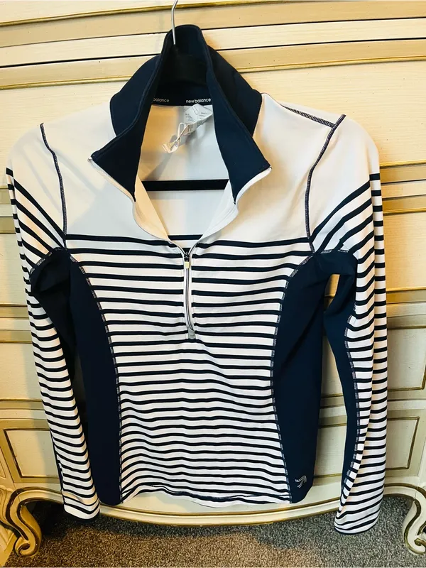 New Balance for J.Crew Navy Stripe 1/4Zip Performance Pullover Women’s Size S - Image 5