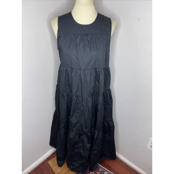 Co Essentials‎ Black Sleeveless Tiered Poplin Midi Dress Medium M - Image 2