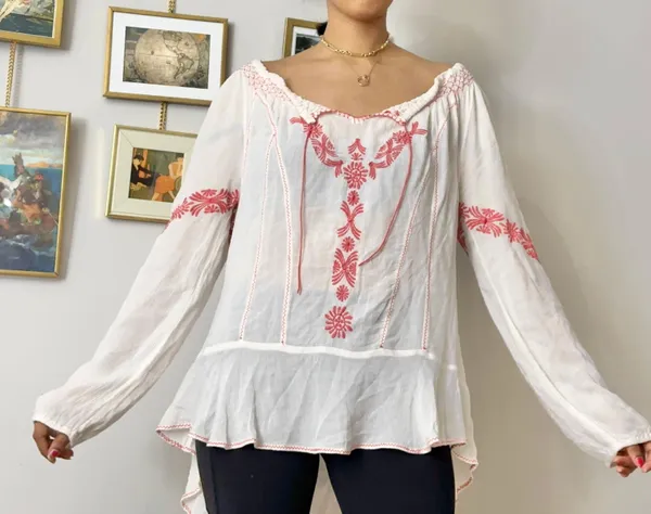 Free People Rolling Stone Woven Embroidered Top - Image 3