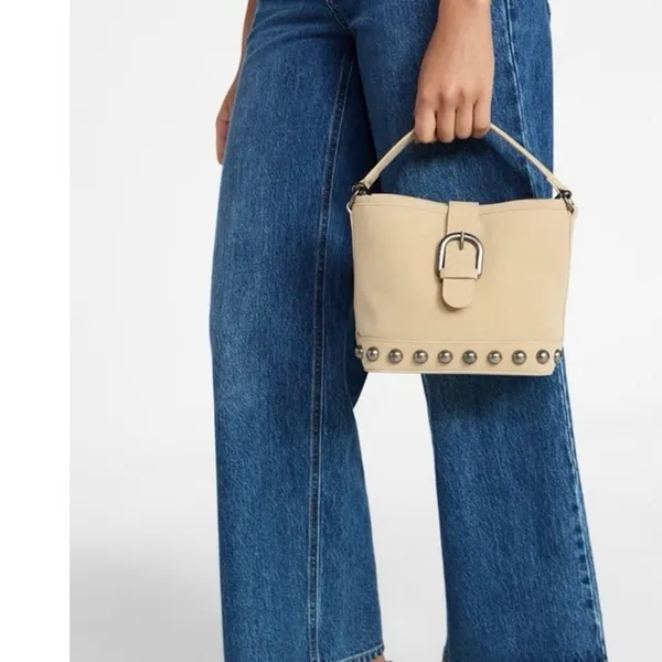 No‎ Boundaries Taupe Studded Faux Suede Moto Bucket Bag And Bag Charm - Image 6