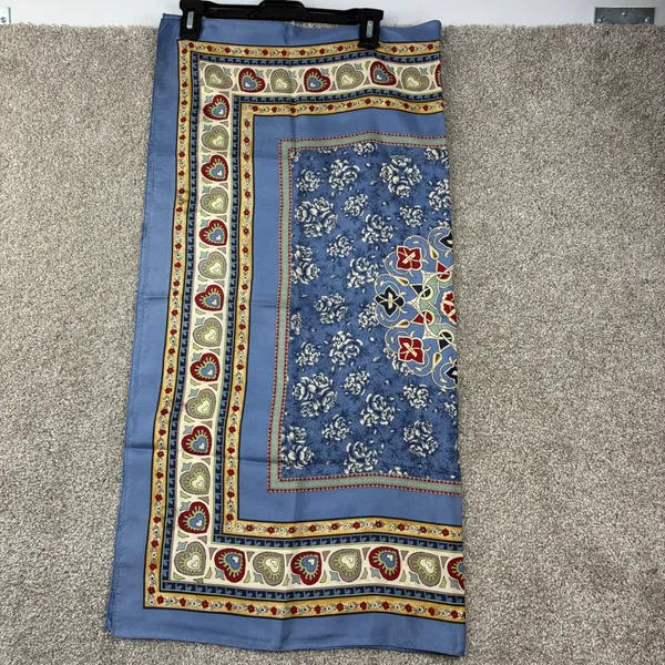 New Stu Square Scarf Blue Floral Heart Medallion Silk Boho Chic Cottagecore - Image 6
