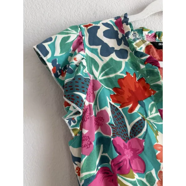 Bloomchic Tropical Floral Jumpsuit Teal/Multicolor Lightweight‎ Wide Leg Size 12 - Image 8