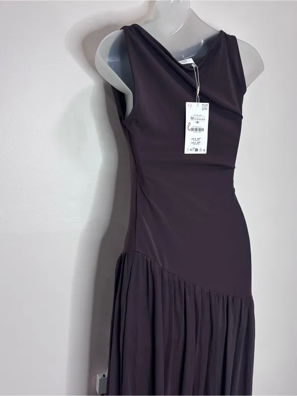 Zara asymmetrical Drop Waist Sleeveless Maxi Long Brown Dress NWT MEDIUM blogger - Image 3