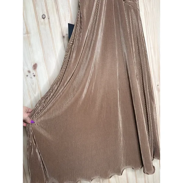 NWT Lulus Renee Light Brown Satin Plisse V-Neck Maxi Dress Gala Banquet Size S - Image 5