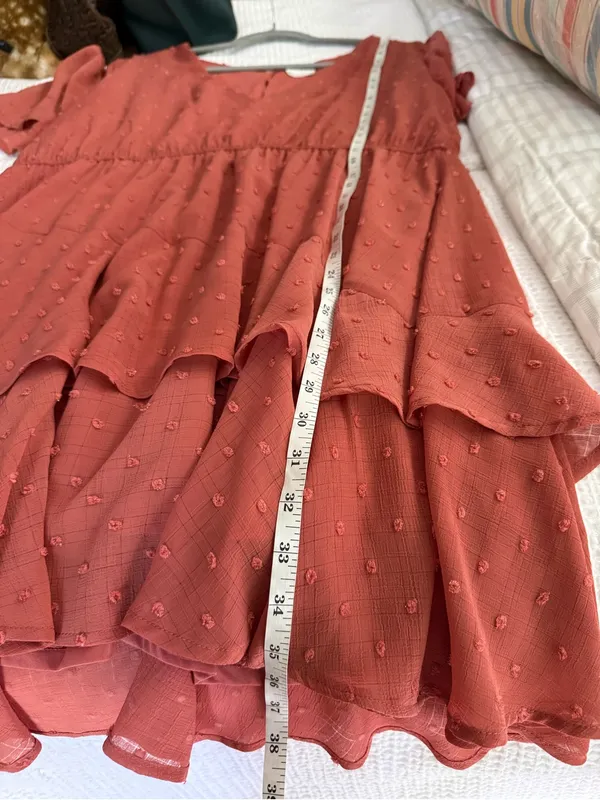 Women's Arula Tiered Dress Coral Pink Size A 1X Swiss Dot Textured Shortsleeve - Image 7