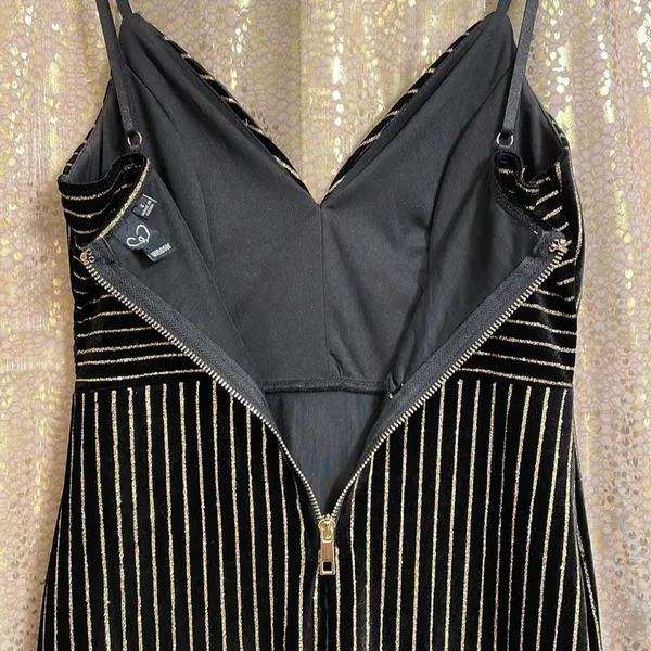 Windsor black velvet and gold glitter pinstripe pencil dress, size S - Image 7