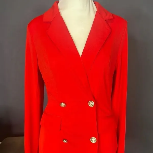 Women’s Red Double-Breasted Long Sleeve Jacket Dress **Size M Runs SMALL NWOT - Image 2