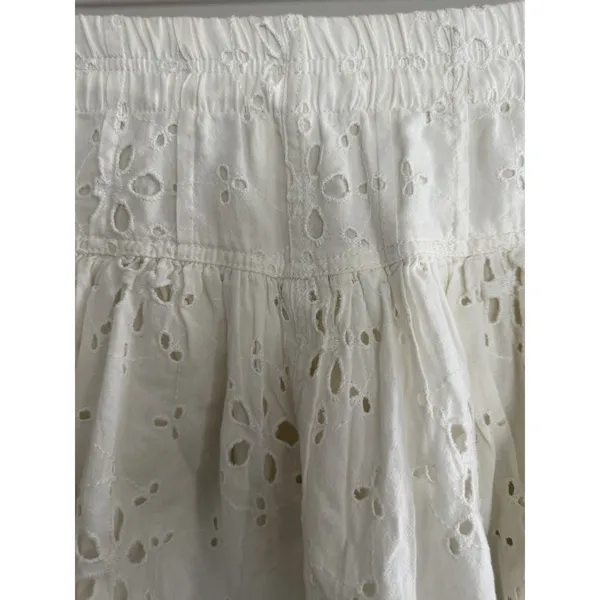 Free People Roselle Eyelet Mini Skirt Ivory‎ Button Front Drawstring Women's Med - Image 4