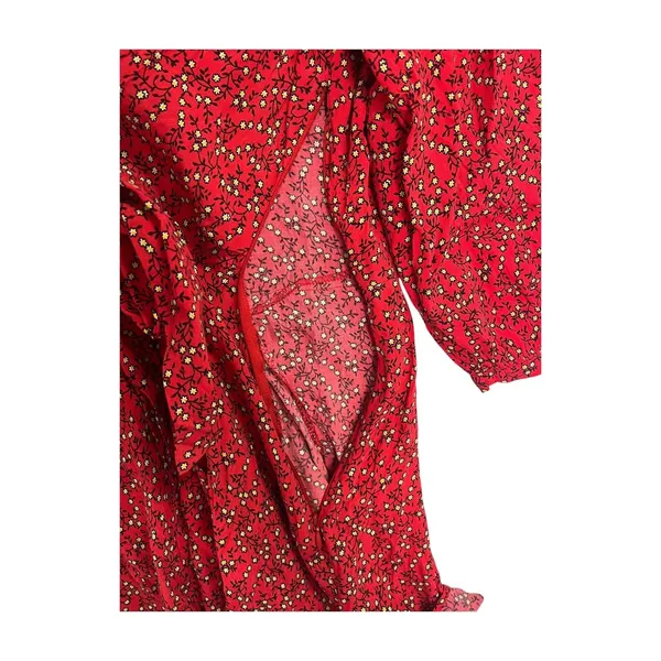 Free People Clara Dress Womens Extra Small Red Floral 3 4 Sleeve Tie Front Boho - Image 8