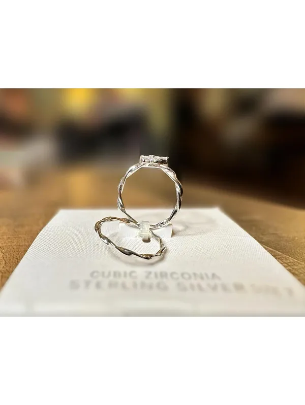 Sterling Silver Cubic Zirconia Ring Set Size 7 – 925 Engagement Wedding Band - Image 3