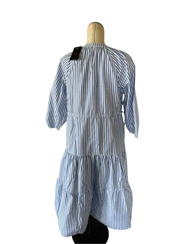 NWT Levi's Cecile Striped Tiered Midi Dress Blue White Button Front Puff Sleeve - Image 8