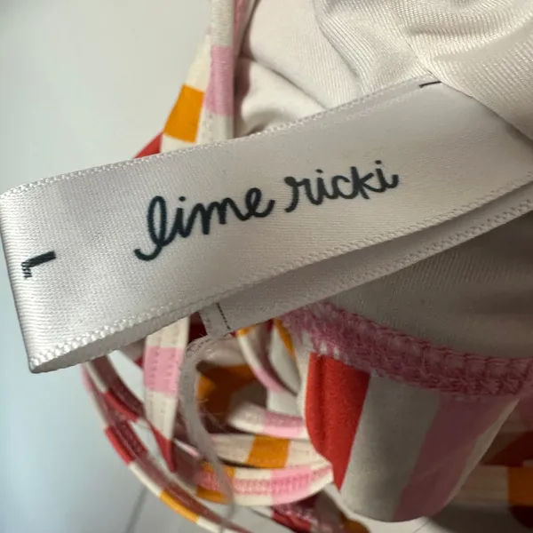 Lime Ricki Swim Top Womens Large Pink Red‎ Orange Striped Ladder Back Bikini - Image 3