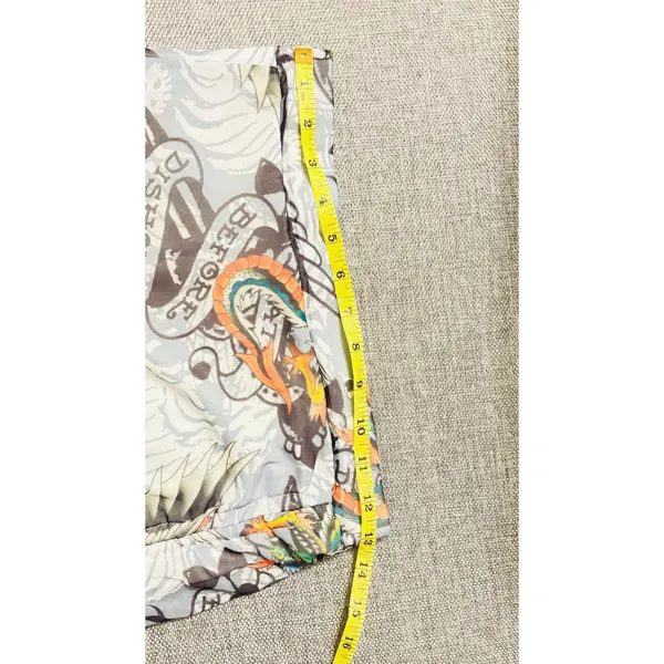 Ed Hardy Tattoo print side tie White mesh dragon paisley mini short skirt sz Med - Image 3