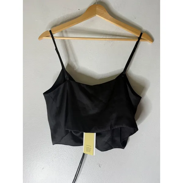 Aritzia Wilfred verso cami black satin rouched front medium NWT - Image 2