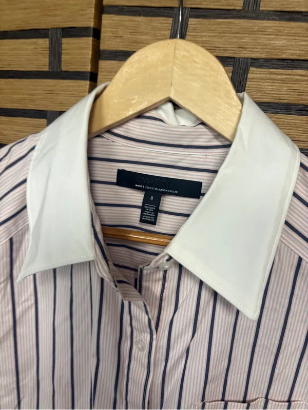 White House Black market pink stripe crop button down shirt size 8 - Image 6