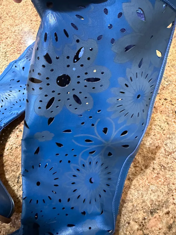 RARE Unbranded Blue Perforated Leather Summer Boots Boho Laser Cut Size 39 - Image 7