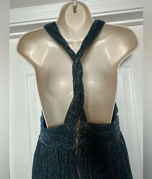 NWT Crystal Sky Deep V-neck Pleated Sparkle Iridescent Women’s Cocktail Dress LG - Image 7