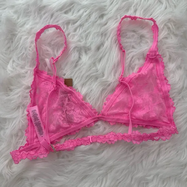 Skims Stretch Lace Triangle Bralette Sugar Pink Size Medium - Image 6