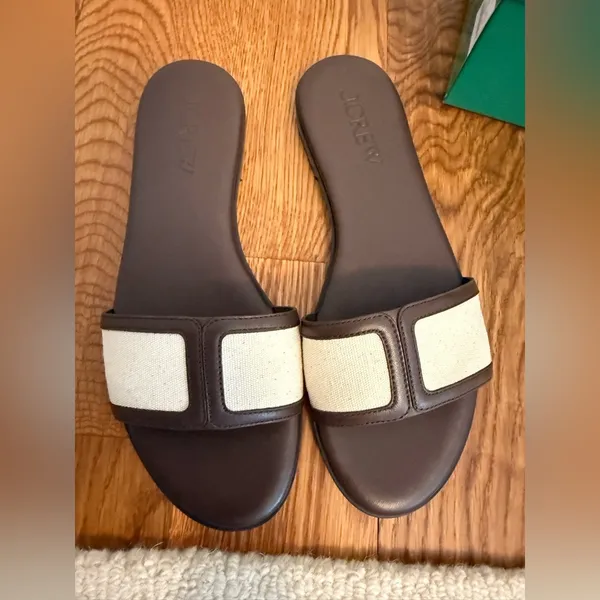 NIB J.Crew Georgina Sandals in Canvas and Leather Strap Slide Sandals size 8 - Image 7