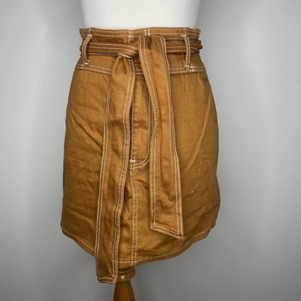 Forever 21- Orange/Brown High Waist Retro Tie Belted Denim Skirt - Image 3