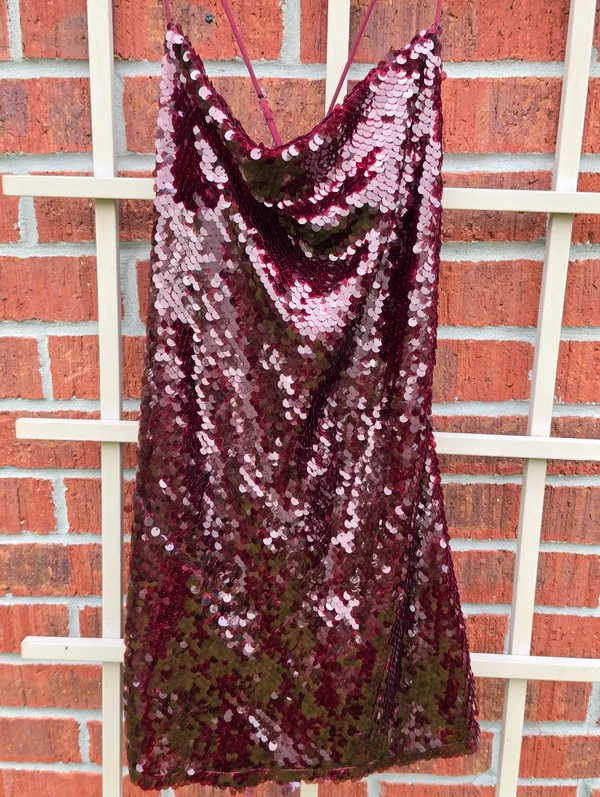 ASTR The Label Burgundy Sequin Mini Dress M - Image 3