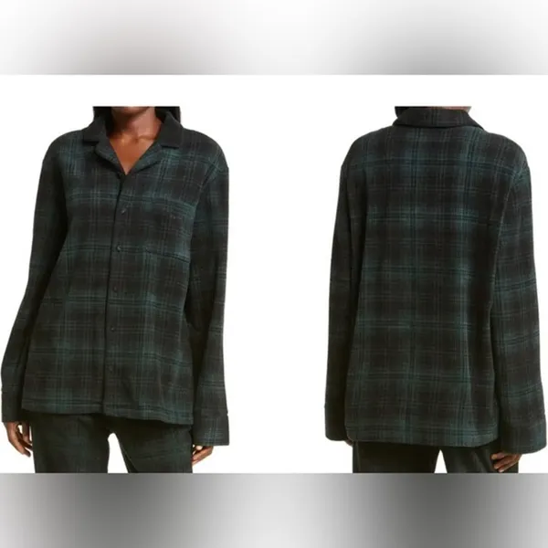 Skims Women's Green Long Sleeve Button Up Plaid Sleep Flannel Shirt Top Size M - Image 3