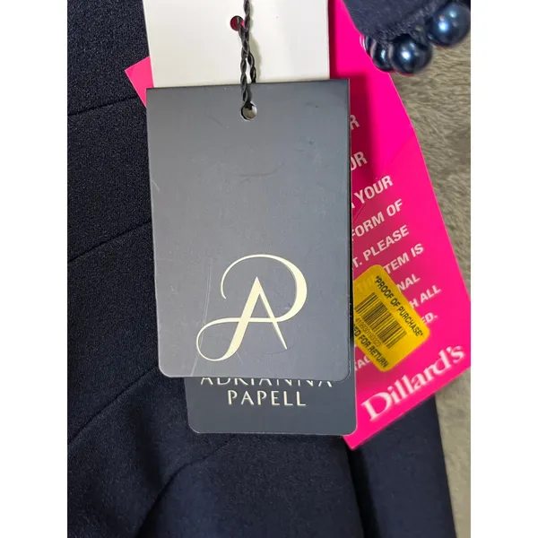 Adrianna‎ Papell Pearl Trim Knit Crepe Gown 20W Midnight Navy Formal New - Image 9