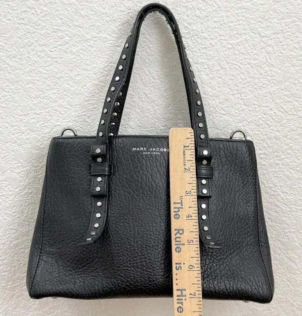 MARC JACOBS Mini T Tote Stud Black Pebbled Leather Crossbody Bag NO STRAP - Image 10