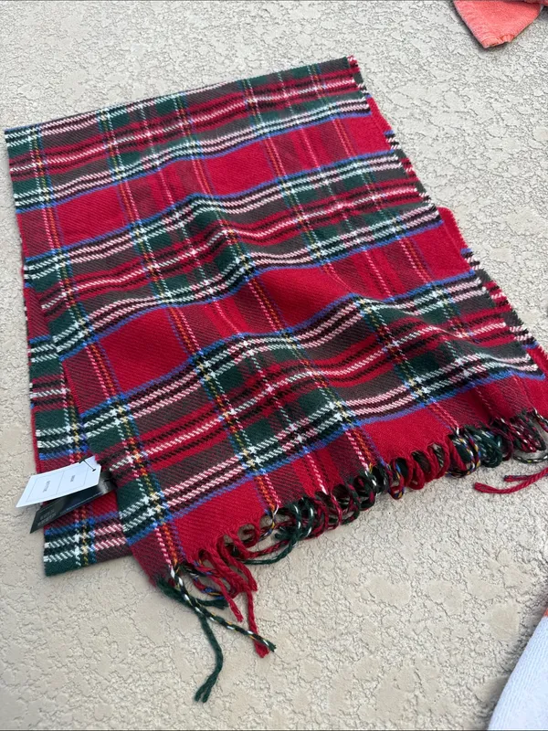 Urban Outfitters Red Plaid Fringed Wool-Blend Scarf - Image 3