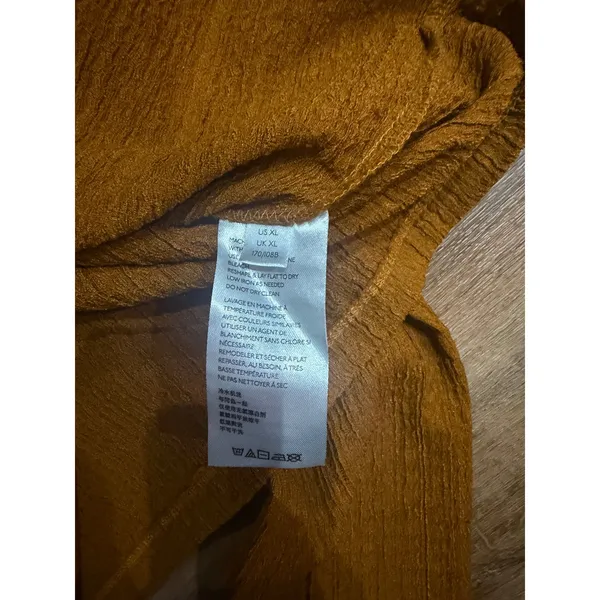 Free People Mustard Yellow Ribbed Knit Puff Sleeve Mock Neck‎ Top XL - Image 3