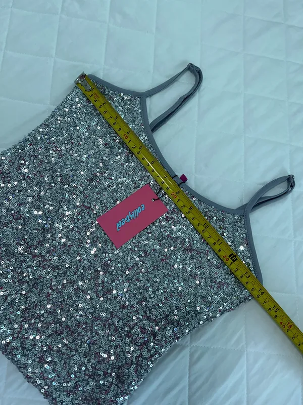 Edikted Y2K Silver Sequin Cami Tank Top Clubwear Disco Glam Party Size S NWT - Image 5