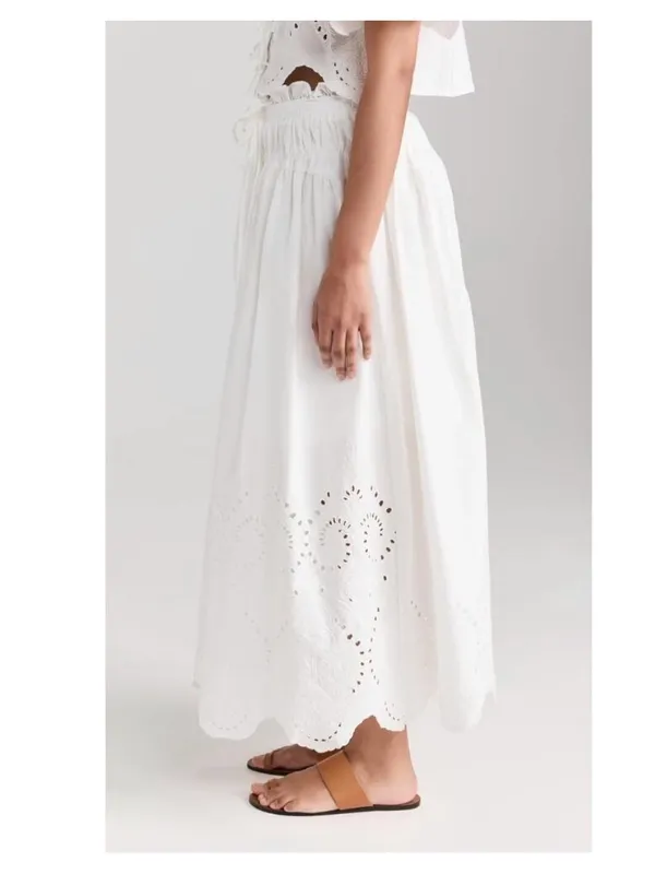 Moon River White Eyelet Midi Skirt with Scalloped Hem - Image 3