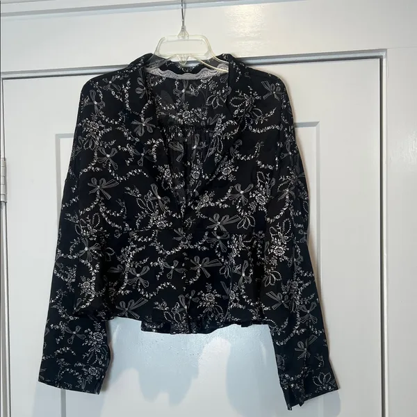 Free People intimately Black Floral Button-Down sleep Blouse size XL. - Image 4