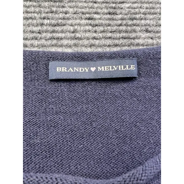 Brandy Melville Sweater Women One Size Blue Roll Neck Cropped Long Sleeve Cotton - Image 2