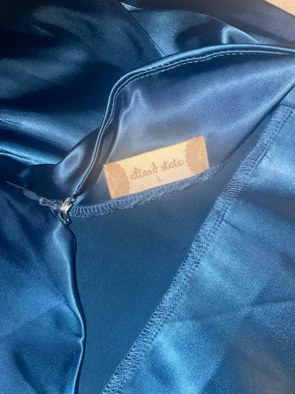 Altar'd State Dark Teal Formal Satin Dress - Image 4