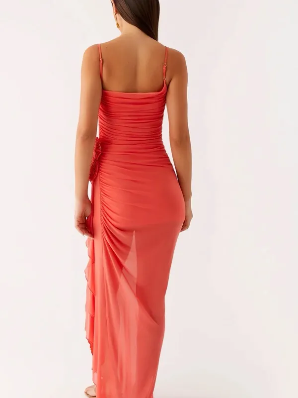 Peppermayo Louana Maxi Dress Fitted Maxi Dress in Coral - Image 3