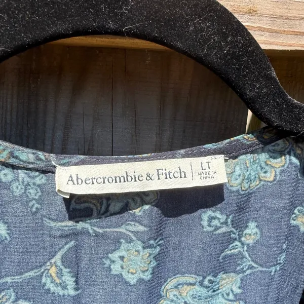 Abercrombie & Fitch Navy Blue Floral Long Sleeve Wrap Mini Dress LT Tall - Image 2