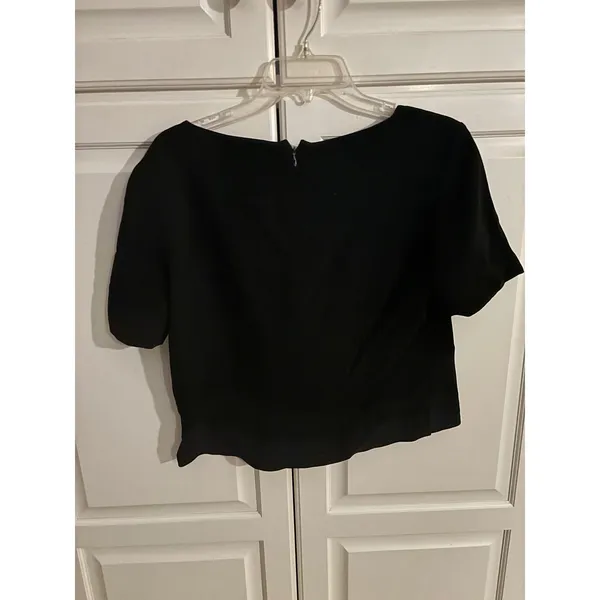 DANY Vintage Made in Italy 100% Wool Black Short Sleeve‎ Scoop Neck Blouse Sz 48 - Image 3