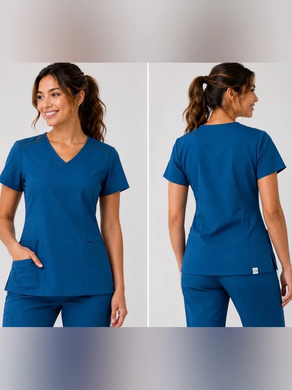 WonderWink Women's V-Neck Scrub Top in Teal Blue - Image 2