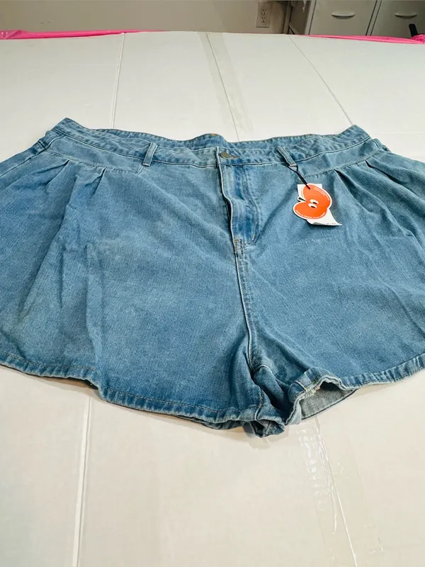 Cider Light Blue Flared Denim Shorts - Image 2