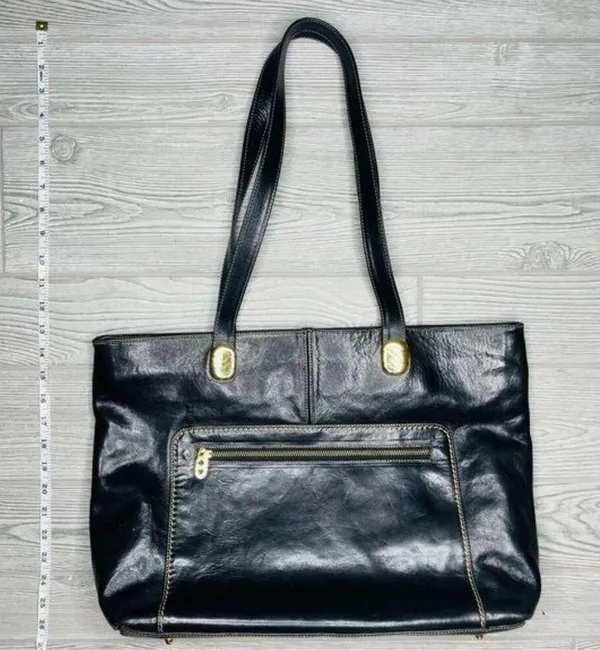Vintage Marino orlandi large black leather tote bag purse laptop designer gold h - Image 7