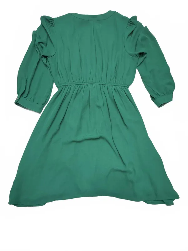 Innovation Femme Size L Kelly Green Faux Wrap Dress Puff Sleeve Elastic Waist - Image 2