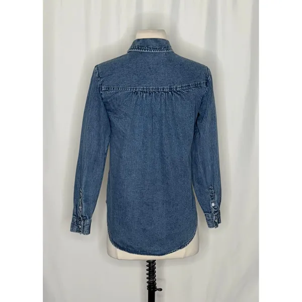 Anthropologie PILCRO Dannie Classic Denim Shirt Western Snap Puff Sleeve XXS - Image 9