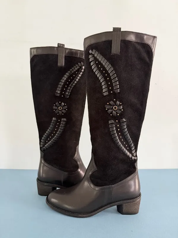 Brioso Sedona Whipstitch Suede Leather Black‎ Riding Western Boots - Image 3