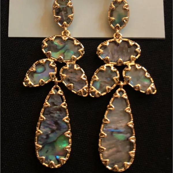 Gold and abalone dangle chandelier statement earrings - Image 5