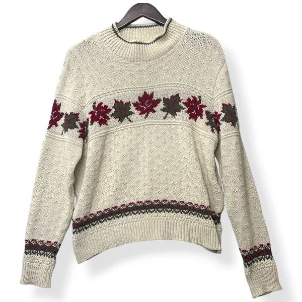 Cotton‎ Country Parkhurst Cotton Sweater Cream Maple Leaf Preppy Cabin Womens M - Image 2