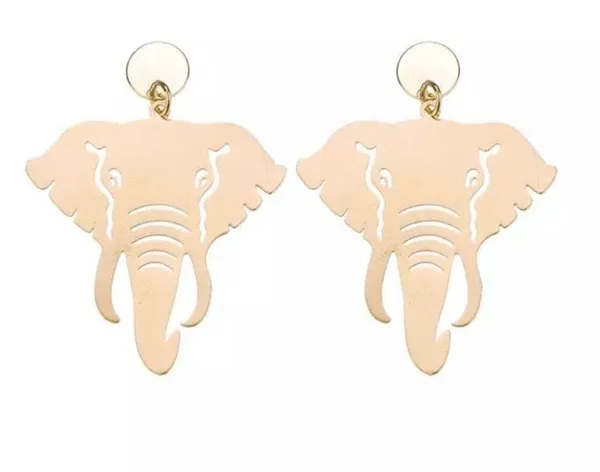 Gold Tone Elephant Thin Metal Pendant Big Hook Earrings University of Alabama - Image 2
