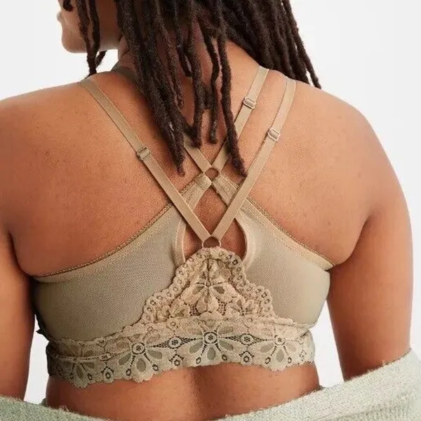Aerie Size L Bra Snowday Chenille Lace Padded Triangle Bralette Sands Beige Cozy - Image 2