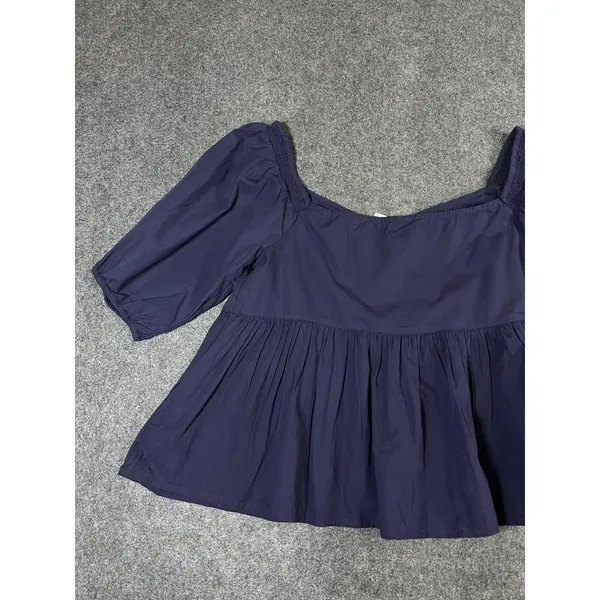 Free People Navy Blue Cotton Puff Sleeve Babydoll Blouse Top Large - Image 11