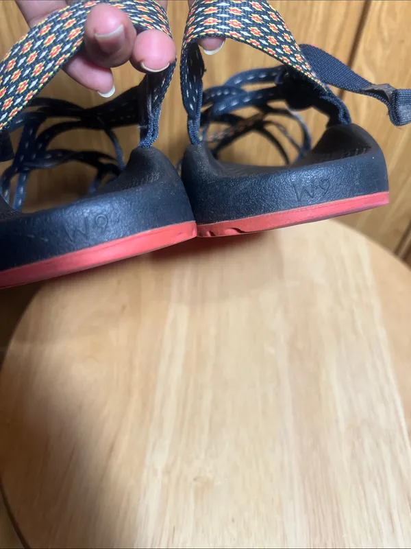 Chacos Women's Black Sandals with Pink and Orange Strap Accents - Image 3